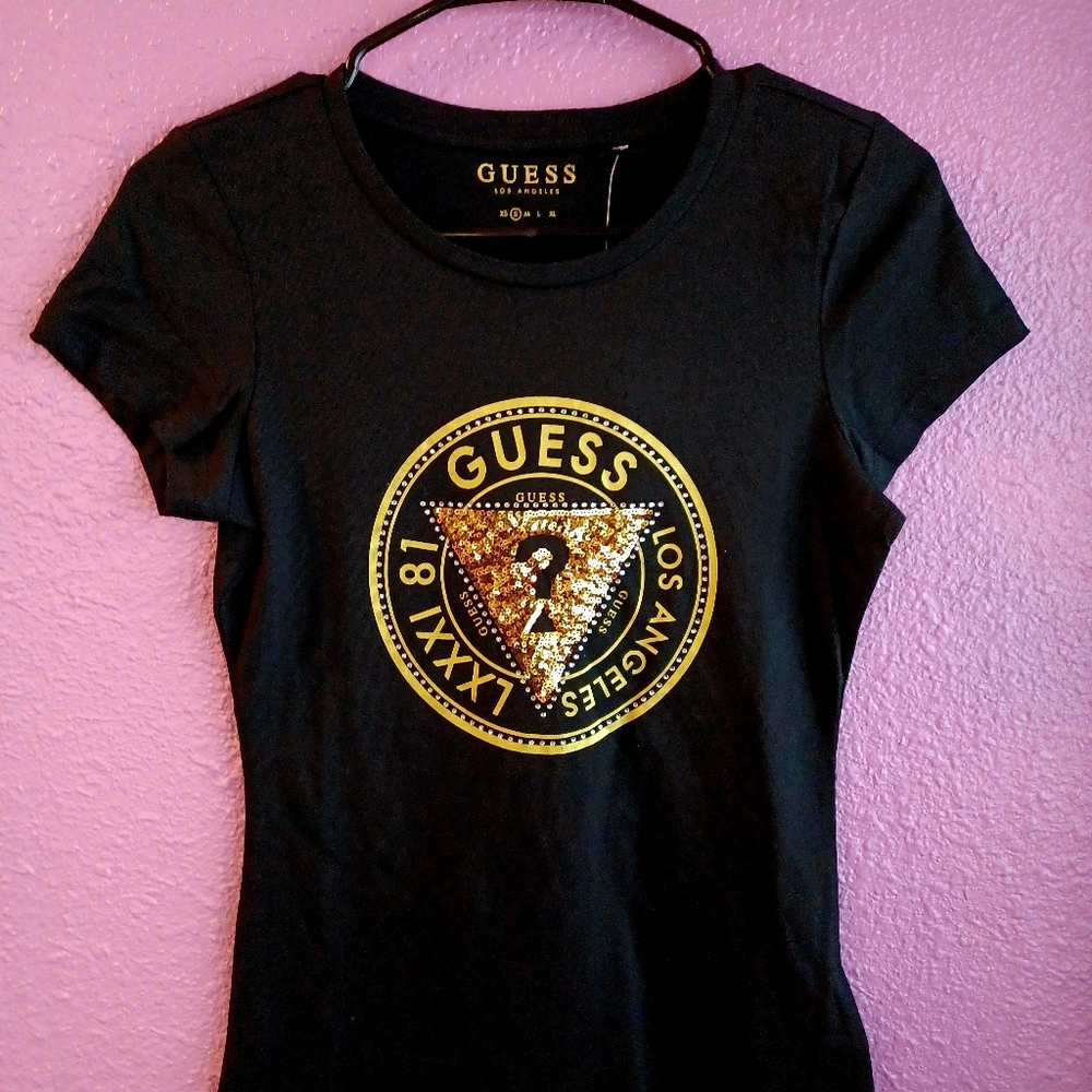 Guess Black T-Shirt with Gold Logo